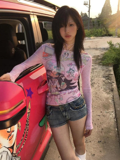 Y2K Pink Mesh Top