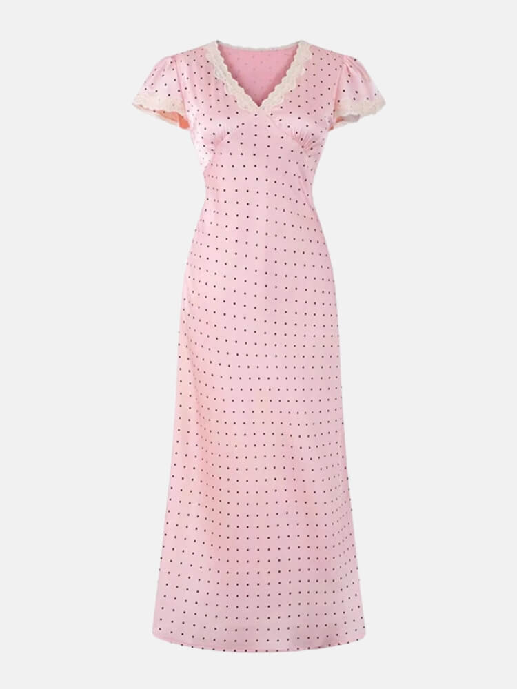 Y2K Pink Polka Dot Maxi Dress