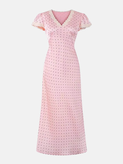 Y2K Pink Polka Dot Maxi Dress