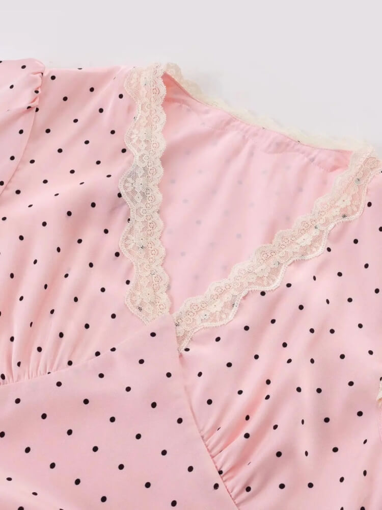 Y2K Pink Polka Dot Maxi Dress