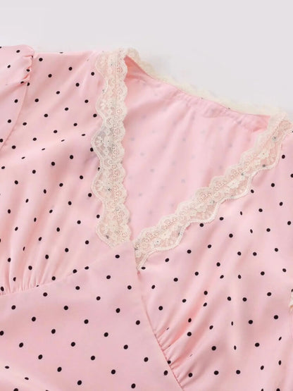 Y2K Pink Polka Dot Maxi Dress