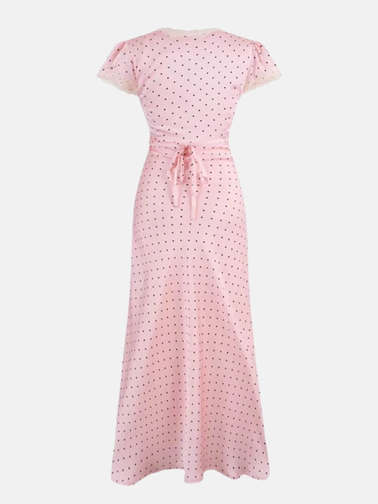 Y2K Pink Polka Dot Maxi Dress