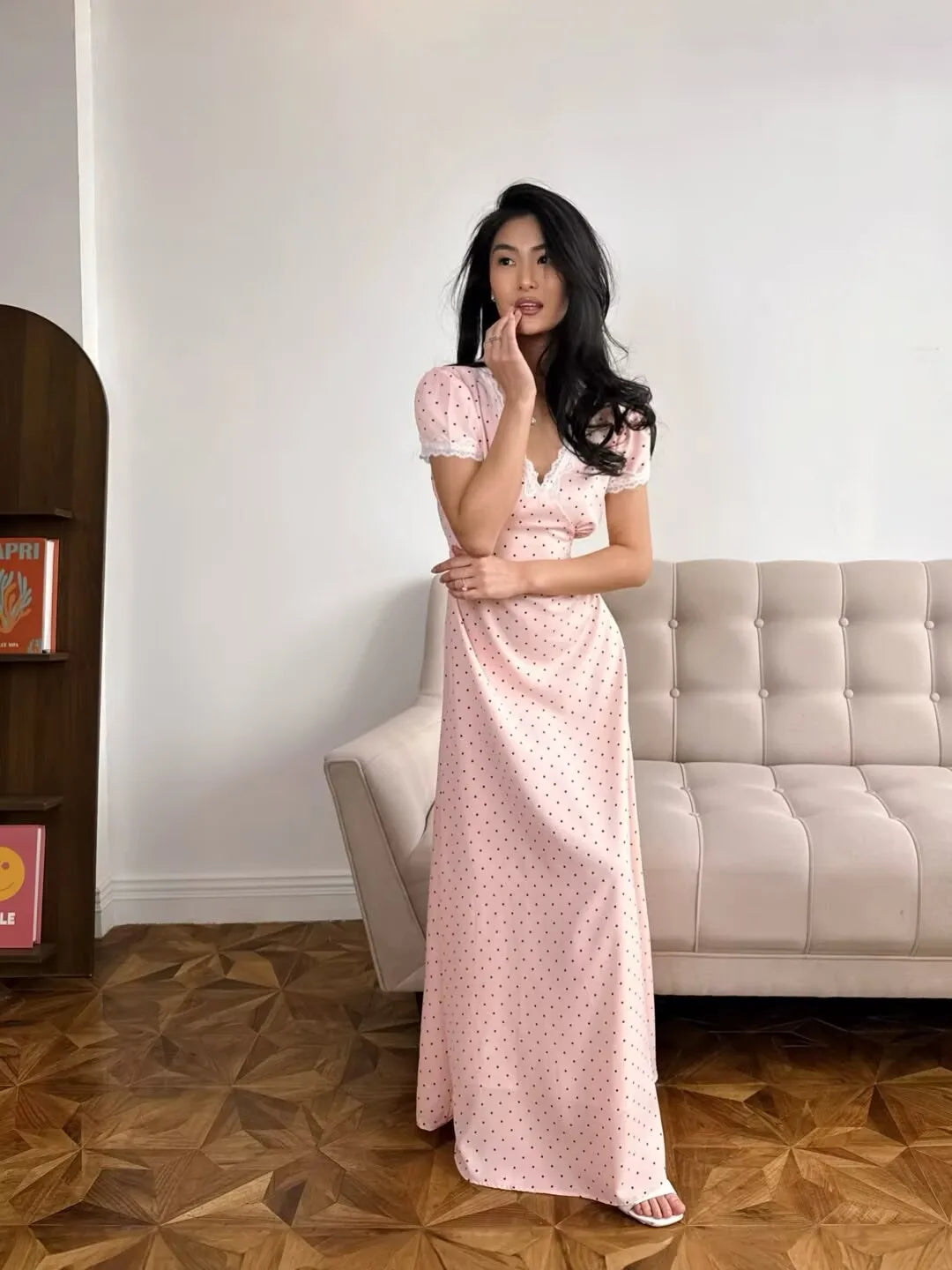 Y2K Pink Polka Dot Maxi Dress