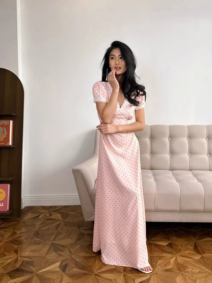 Y2K Pink Polka Dot Maxi Dress