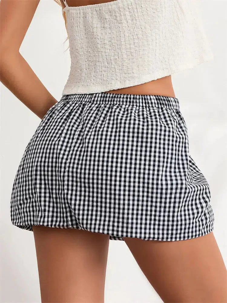 Y2K Plaid Bubble Mini Skirt