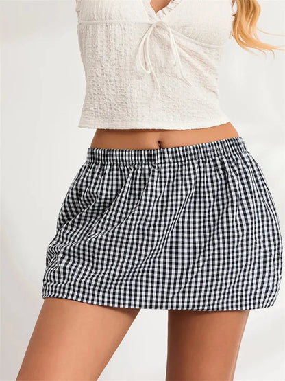 Y2K Plaid Bubble Mini Skirt