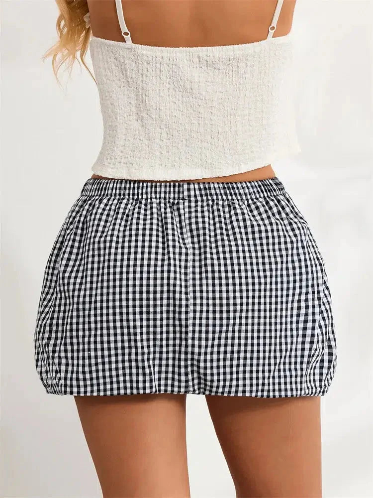 Y2K Plaid Bubble Mini Skirt