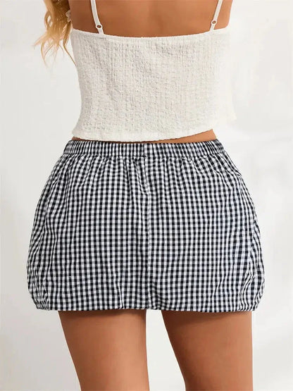 Y2K Plaid Bubble Mini Skirt
