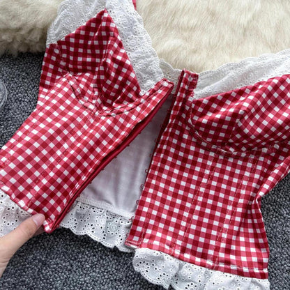 Y2K Plaid Bustier Crop Top