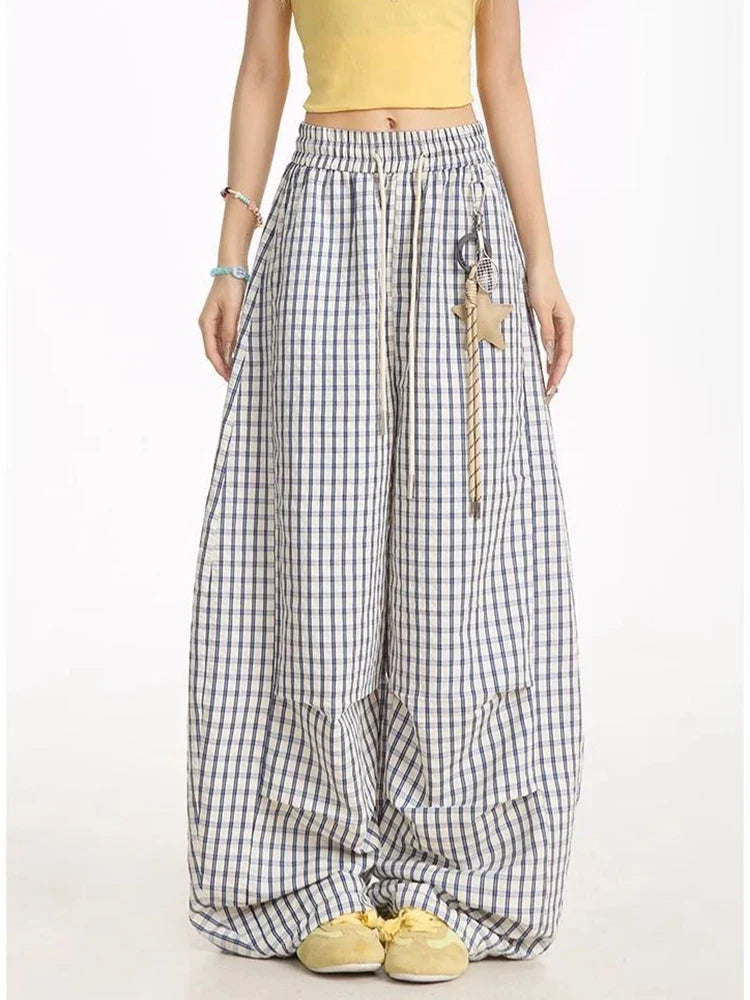 Y2K Plaid Drawstring Pants