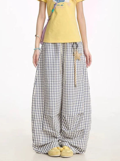 Y2K Plaid Drawstring Pants