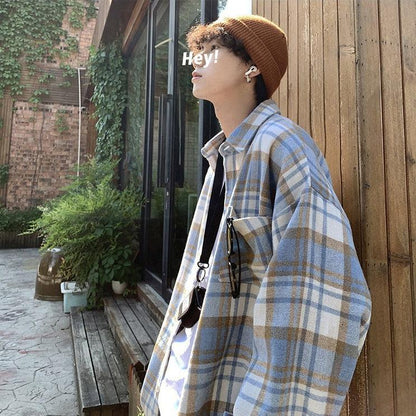 Y2K Plaid Flannel Men Shirt