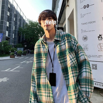 Y2K Plaid Flannel Men Shirt
