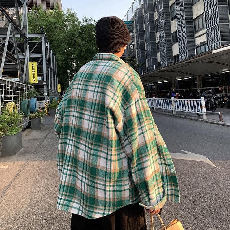 Y2K Plaid Flannel Men Shirt