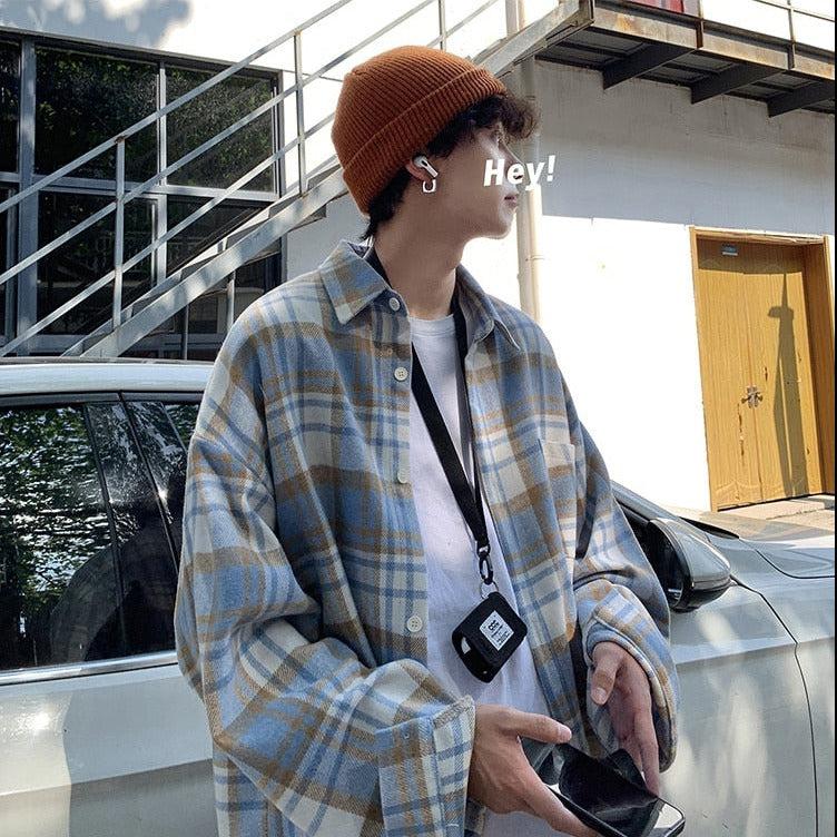 Y2K Plaid Flannel Men Shirt
