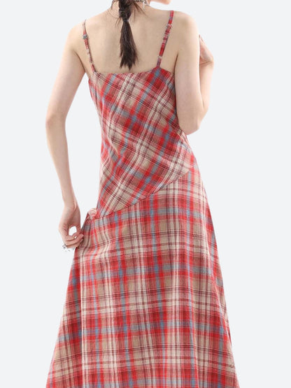 Y2K Plaid Lace Midi Dress