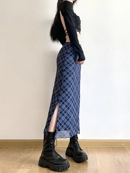 Y2K Plaid Midi Skirt