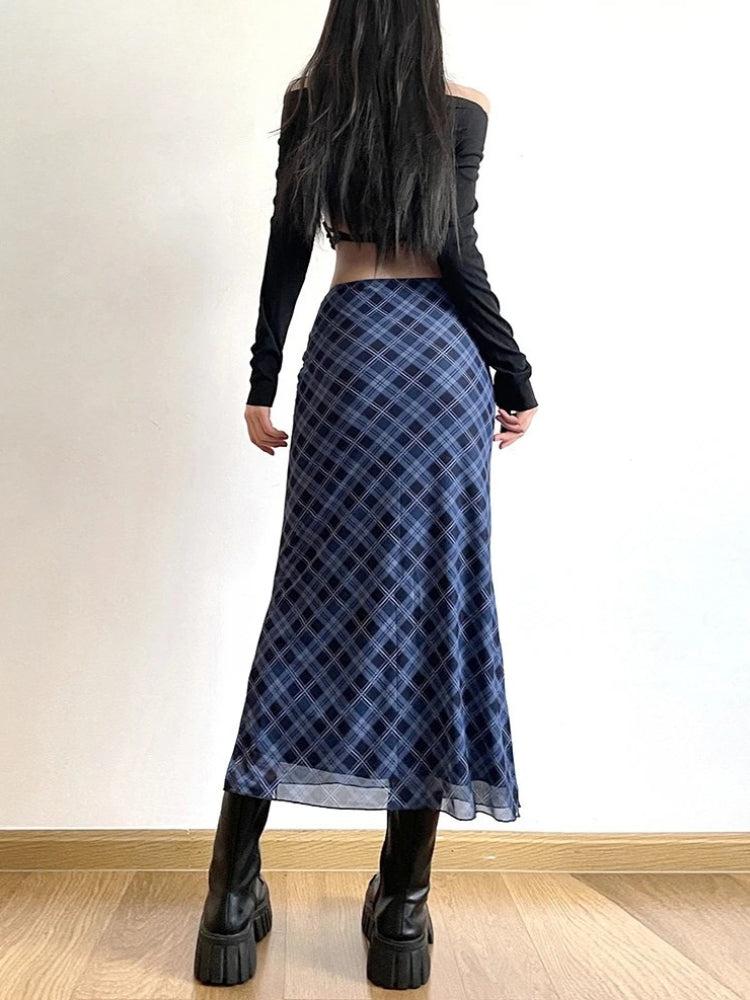 Y2K Plaid Midi Skirt