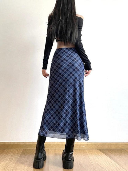 Y2K Plaid Midi Skirt