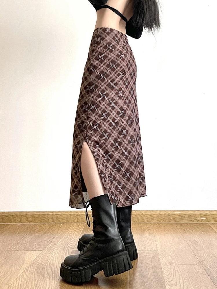 Y2K Plaid Midi Skirt
