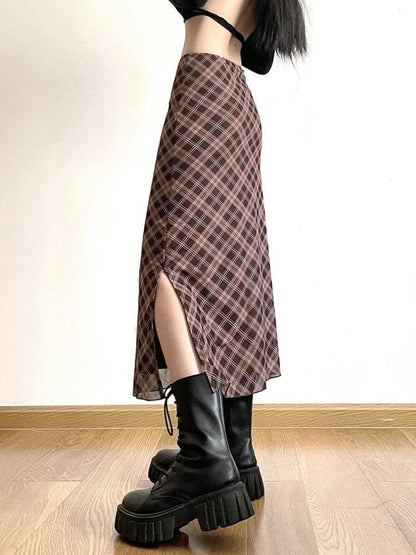 Y2K Plaid Midi Skirt