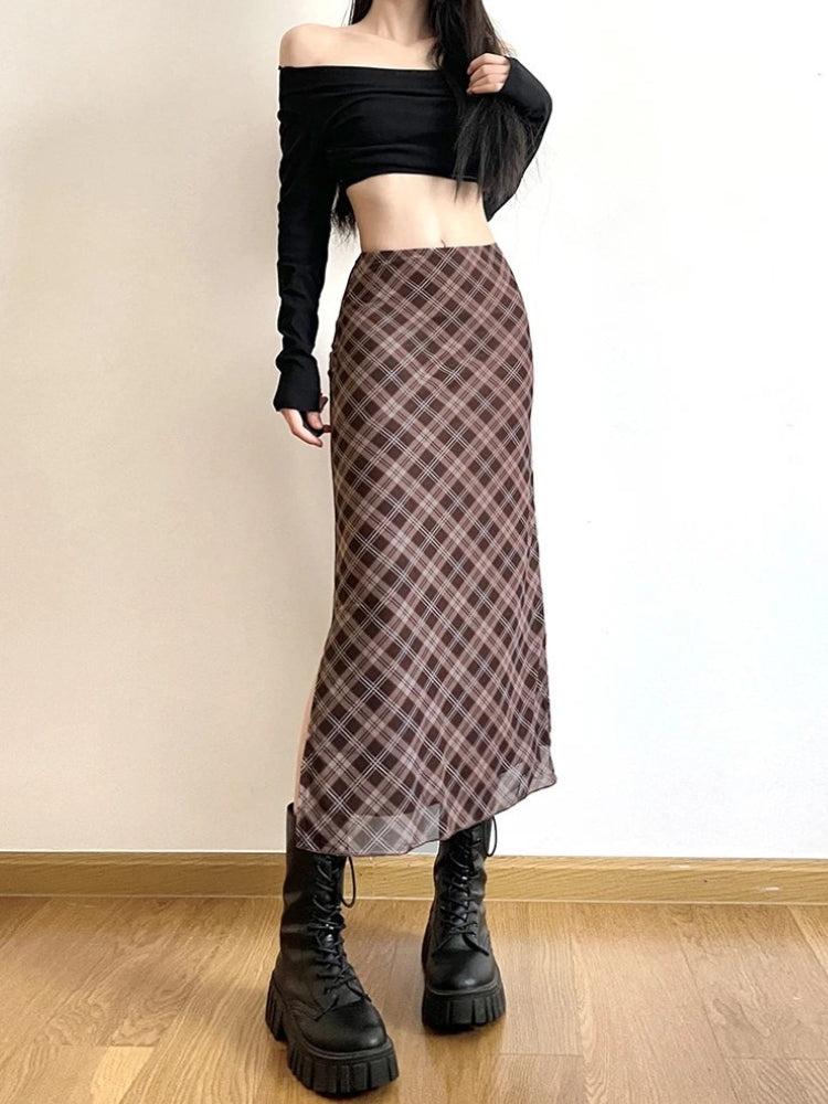 Y2K Plaid Midi Skirt