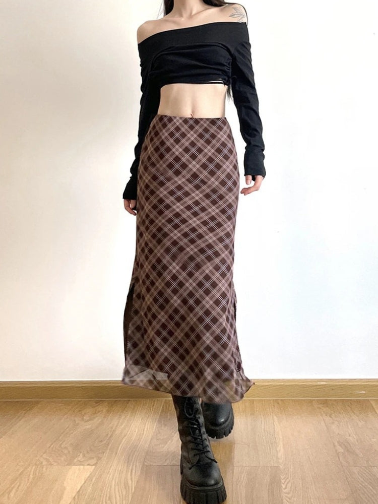 Y2K Plaid Midi Skirt