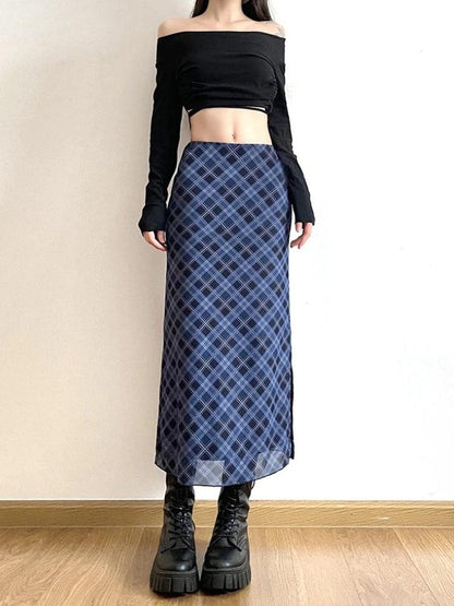Y2K Plaid Midi Skirt