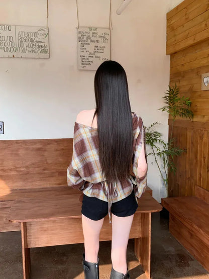 Y2K Plaid One Shoulder Top