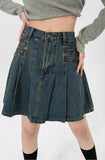 Pleated Denim Mini Skirt