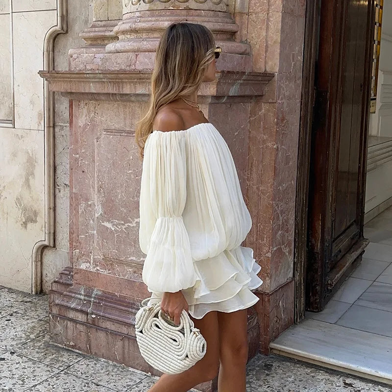 Y2K Pleated Off Shoulder Mini Dress