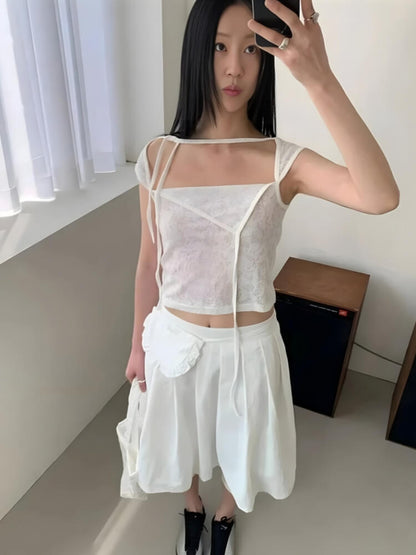 Y2K Pleated Pocket Midi Skirt