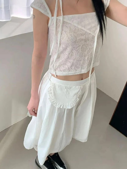 Y2K Pleated Pocket Midi Skirt