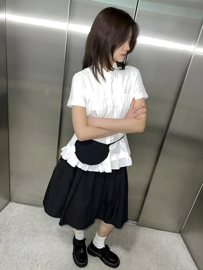 Y2K Pleated Pocket Midi Skirt