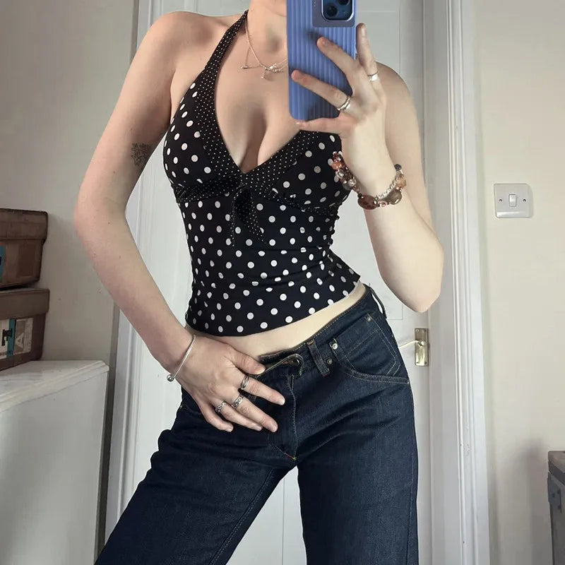 Y2K Polka Dot Halter Top