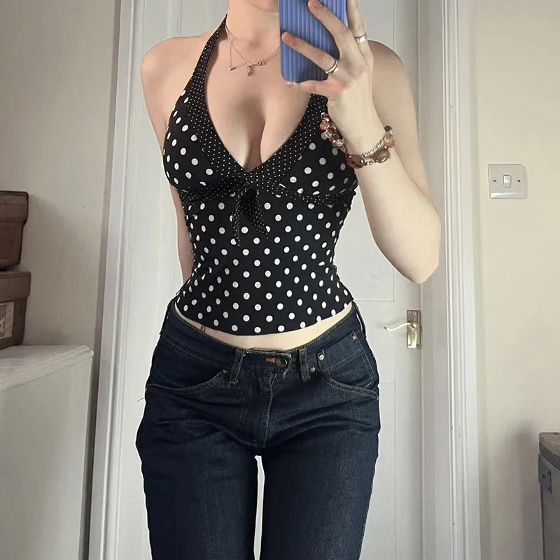 Y2K Polka Dot Halter Top