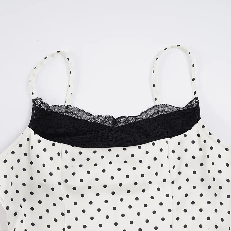 Y2K Polka Dot Lace Trim Top