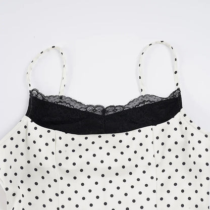 Y2K Polka Dot Lace Trim Top