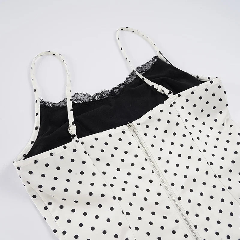 Y2K Polka Dot Lace Trim Top