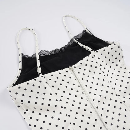 Y2K Polka Dot Lace Trim Top