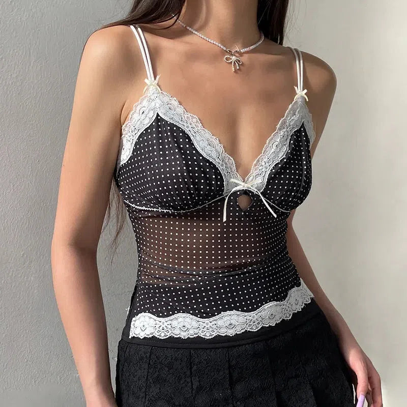 Y2K Polka Dot Mesh Top