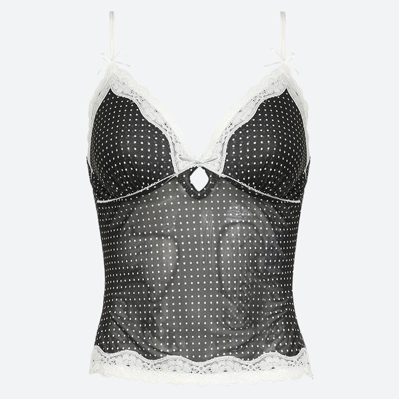 Y2K Polka Dot Mesh Top