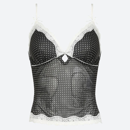 Y2K Polka Dot Mesh Top