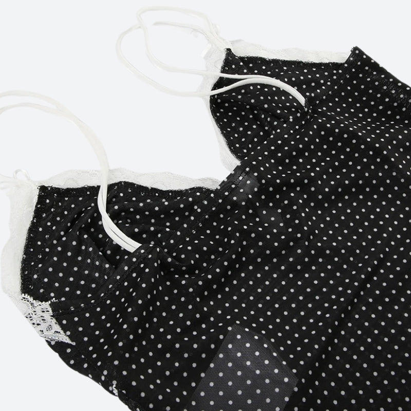 Y2K Polka Dot Mesh Top