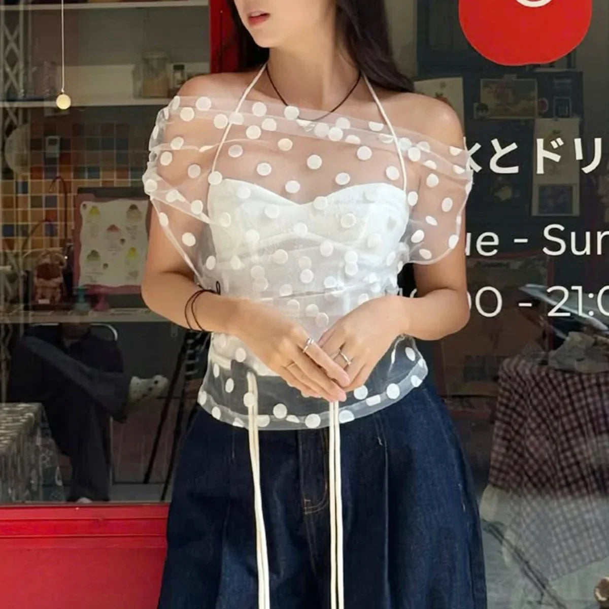 Y2K Polka Dot Mesh Tulle & Top
