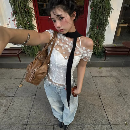 Polka Dot Mesh Tulle Top