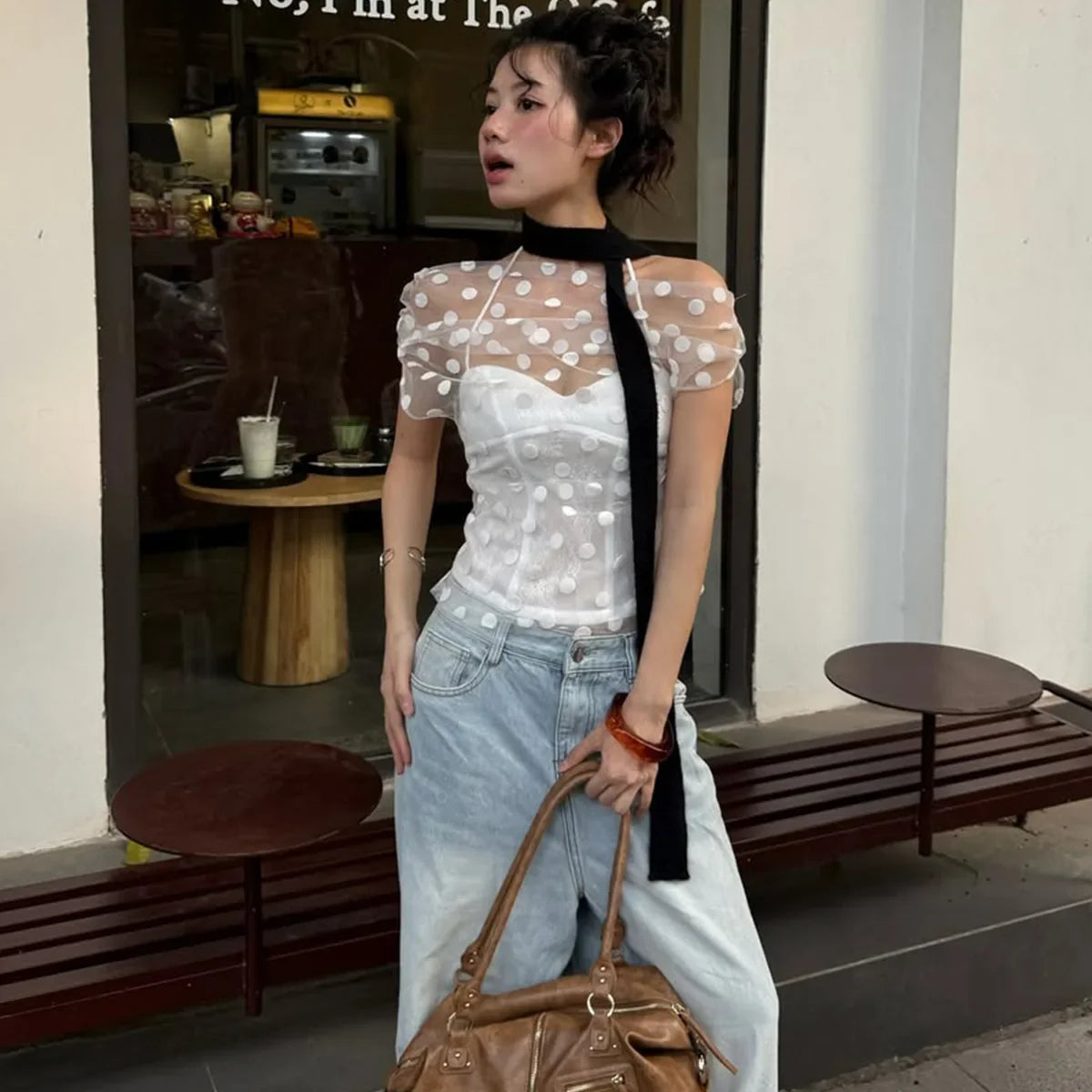 Y2K Polka Dot Mesh Tulle & Top