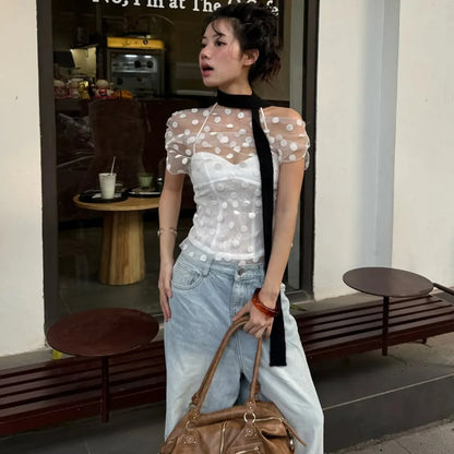 Y2K Polka Dot Mesh Tulle & Top