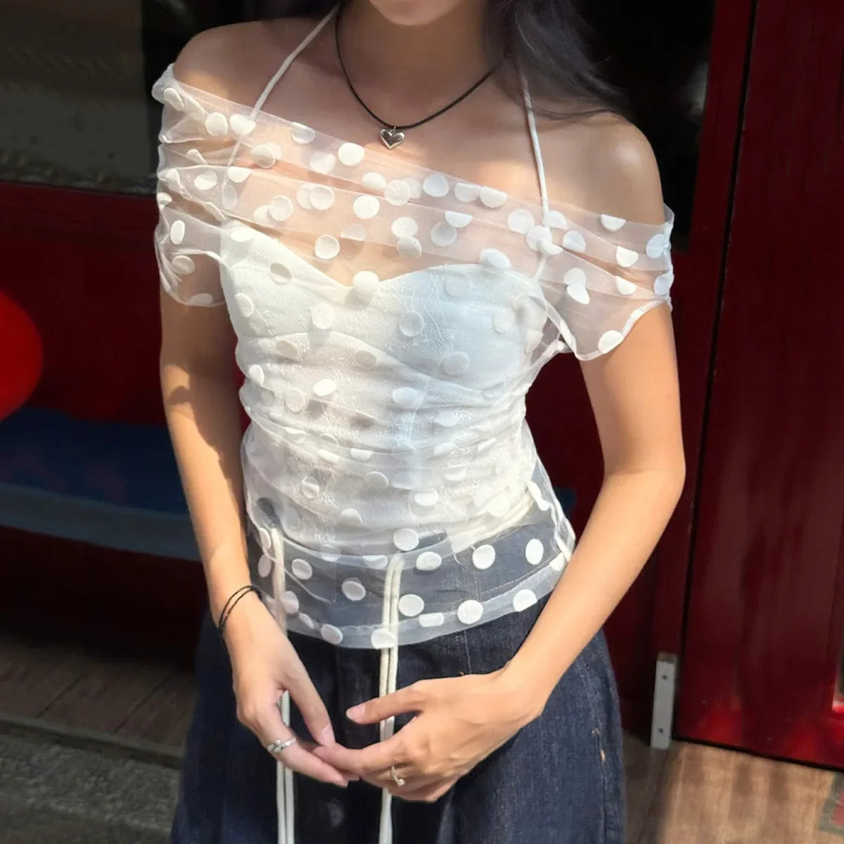 Y2K Polka Dot Mesh Tulle & Top