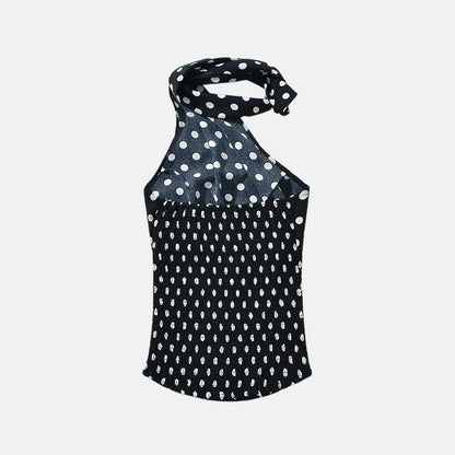 Y2K Polka Dot Scarf Halter Top